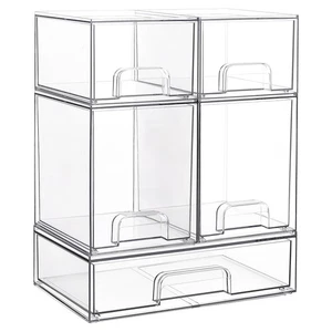 Stackable Storage Drawers Set of 5, Clear Plastic Organizer Bins for Beauty S... - Picture 1 of 8