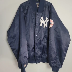 Vintage Cooperstown New York Yankees Satin Bomber Jacket Mens Blue Size 2XL - Picture 1 of 8
