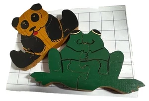 Vintage Wooden Children Puzzles Frog Panda Bear Jigsaw OOAK Schobeys Woodcrafts - Picture 1 of 8