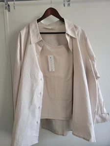 Christie an Jill Natural color NEW 5X lg sleeve button front inc stretch tank - Picture 1 of 9