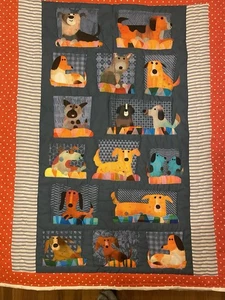 hand quilted baby quilt Panel Unisex, Dog Fabric, 37x45”, Cotton Blend, Washable - Picture 1 of 8