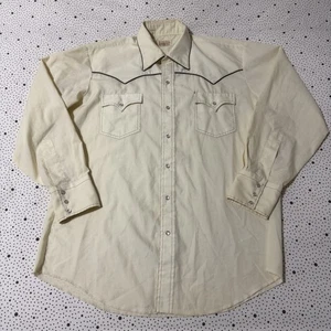 Vintage 70er Montgomery Ward Hemd Herren XL Creme Paspel Passe Pearl Snap Western - Bild 1 von 9