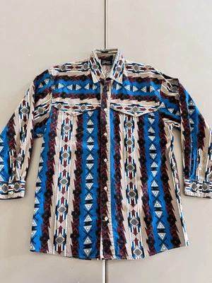 Vintage Western Signatures Eds West Mens Med Aztec Native Button Up Shirt Cowboy - Image 1 of 4