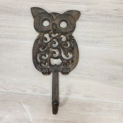 Cast Iron Owl Wall Hook, Home Or Patio, Distressed Brown 7" X 3½", Coat Hook - Image 1 of 4