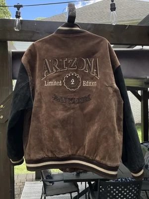 Arizona Jean Co Limited Para Hombres L Marrón Gamuza Cuero Abrigo Bombardero Universitario Foto 1 de 4