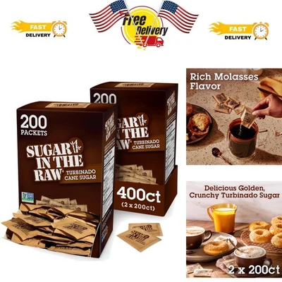 Pacotes de açúcar de cana turbinado natural puro - 200 unidades, não transgênico e sem eritritol - Imagem 1 de 4