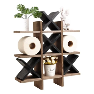 GENMOUS Handgefertigter Tic Tac Toe Toilettenpapierhalter Ständer mit 4 Stück Holz X, Fu... - Bild 1 von 9