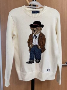 Polo Ralph Lauren Polo Bear Cowboy Sweater Knit Women's Size S White USED - Picture 1 of 17