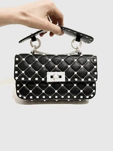 Authentische VALENTINO Lammhaut kleine KOSTENLOSE ROCKNIE SPIKE schwarze Tasche/weiße Nieten - Bild 1 von 12