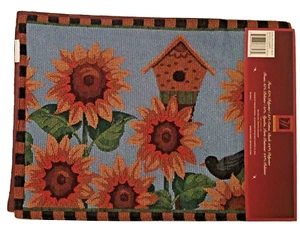 Sunflowers Medley Tapestry Table Runner Blue Birdhouse Crow 13 x 72 - Picture 1 of 7