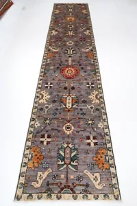14 ft Hallway Tribal Gray Runner Rug Afghan Hand Knotted 100% Wool Bedroom Rug - Picture 1 of 12