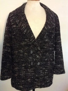 J JILL ALAPACA BLEND PEA COAT, BLACK TWEED, DOUBLE BREAST, LT WEIGHT, SZ L - Picture 1 of 6