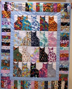 Handmade Blue Trim Butterfly Kitty Cat Quilt Throw CAT RESCUE - Picture 1 of 2
