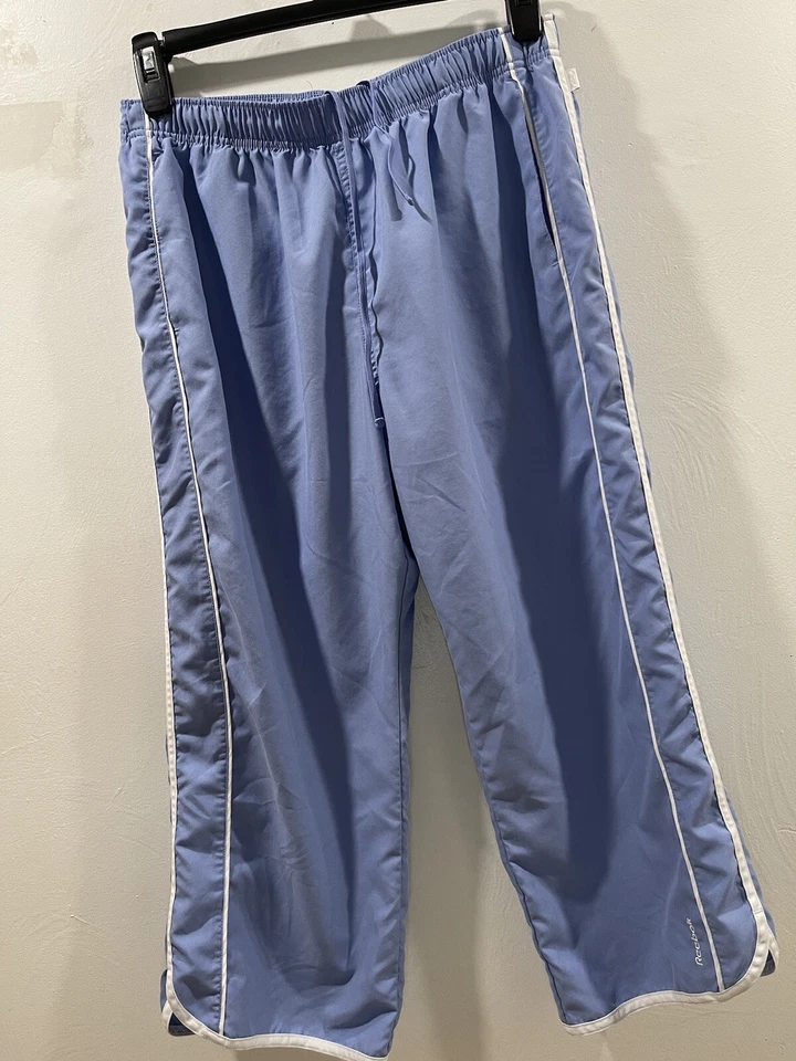 Reebok Women's XL Blue White Stripe Capri Track Yoga Pants Train Warm - Image 1 of 4