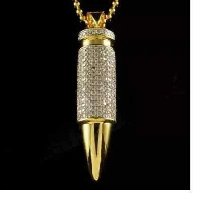 Colgante con dije de bala de corte redondo de 2 quilates de moissanita real enchapado en oro amarillo de 14 quilates Foto 1 de 4