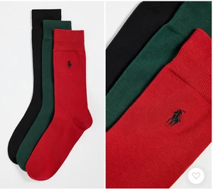 Men's Polo Ralph Lauren 3 Pack Cotton Flat Knit Socks NWT. RED/BLACK/FOREST - Picture 1 of 1