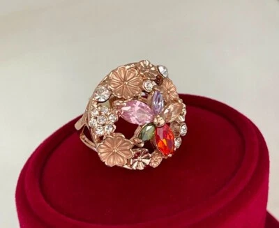 Luxus G&G Cocktail Ring Kristalle 750er Rolled Gold 18K vergoldet Etui Gr. 17 - Bild 1 von 4