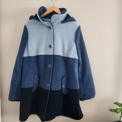 Susan Graver 女式 1X 码外套蓝色拼色连帽长袖  — 第 1/4 张图片