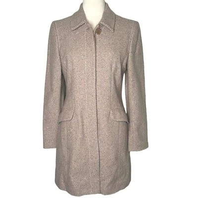 Nuevo sin etiquetas Chaquetón Lana Cachemira Estructurado Largo Medio Oculto Botón Tostado Beige XS Foto 1 de 4