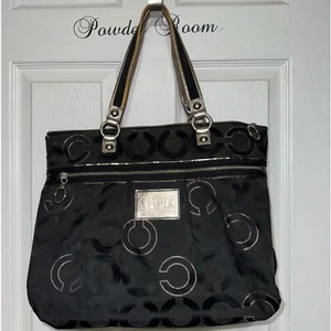 Coach Poppy Op Art Glam schwarz silber Signatur Canvas Beuteltasche Tragetasche Handtasche 15865 - Bild 1 von 10