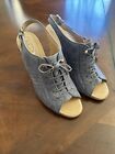 Womens Tod's Italian Blue Suede Sling Back peep toe Heels Pump Shoes Size 39/8.5