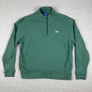 Lee Jeans Leesures By Lee Mens 1/4 Zip Jumper Sweater Size XL Green Side Pockets - Picture 1 of 12