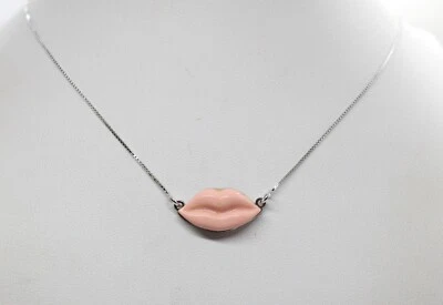 COLLANA ARGENTO LABBRA LIPS PASTA DI CORALLO ROSA MM 10X22 EXPLOIT CM 42-44 - Immagine 1 di 4