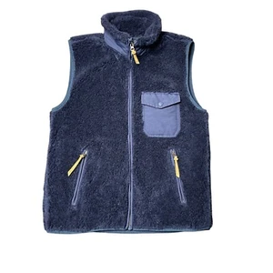 Gilet uomo Best Made Co pile XS blu navy zip davanti misto lana - Foto 1 di 9