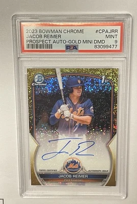 2023 Bowman Jacob Reimer Chrome Prospects Gold Mini Diamond Auto #35/50 PSA 9 - Image 1 of 2
