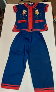 Vintage Pflaumenblüten asiatische Jugend 2 Stück Top & Hose Gr. 2 Pyjama Outfit - Bild 1 von 6