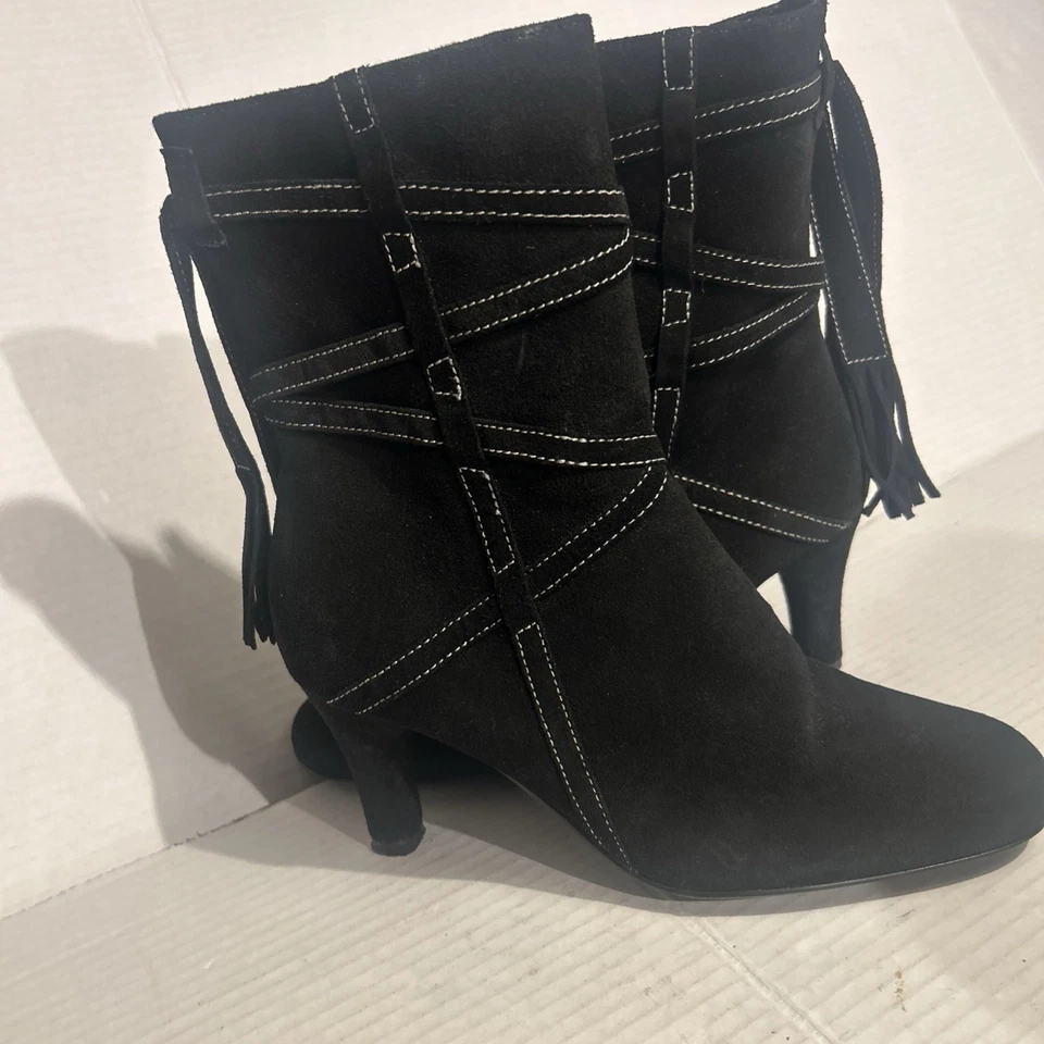 BisouBisou By Michele Bohbot  MILOS Black Softy Suede Boots Leather Heels Sz7.5M - Image 1 of 4