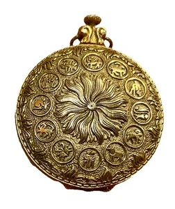 Vintage Unused Golden Zodiac Powder Compact Pocket Watch Max Factor Boho - Picture 1 of 6