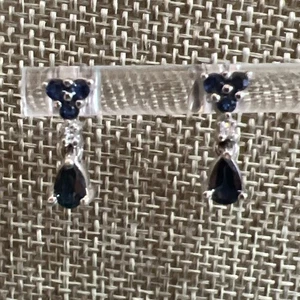 14K Weißgold blauer Saphir mit Diamant Akzent Ohrhänger Ohrstecker - Bild 1 von 16