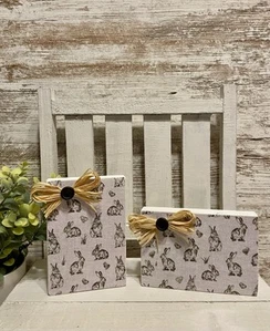 Easter Tiered Tray Decorations Farmhouse 2 PC Set Tabletop Decor Rabbit Spring - Picture 1 of 13
