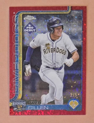 Theo Gillen 2025 Topps Chrome Pro Debut Red 2/5 Mini Diamond Prospect #PDC-80 - Image 1 of 4
