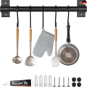 volumoon Küche Hakenleiste mit 5 Haken, Hakenleiste Küche Schwarz 30 cm, H - Bild 1 von 7