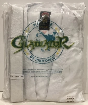 ProForce 7.5 oz. Medium Weight Uniform WHITE Karate TKD Training W/Belt Size 6 - Image 1 of 4