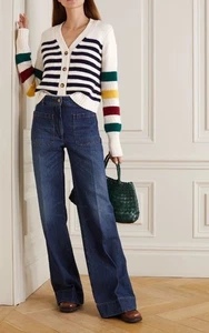 $300+ New LA LIGNE Mini Marin Striped Wool and Cashmere-blend Cardigan Sweater/S - Picture 1 of 8