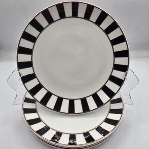 4 Grace Teaware Black And White Stripe Salad Plates Gold Trim Set Of 4 - Picture 1 of 4