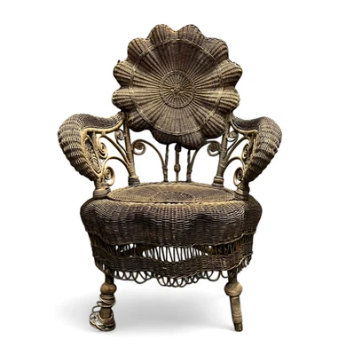 Silla victoriana antigua rara de mimbre atribuida a Heywood Brothers Wakefield Co. Foto 1 de 4