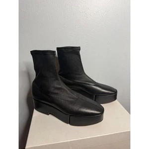 Clergerie Platform Orane Boots Leather Ankle Booties Black Size 8.5 EU 38.5 - Picture 1 of 8