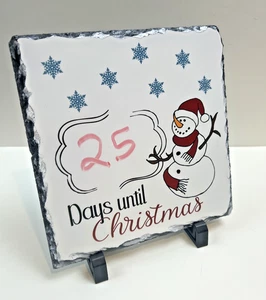 WEIHNACHTEN COUNTDOWN trocken abwischbares Stein Schieferbrett ~ Tage bis Weihnachten mit Schneemann - Bild 1 von 6