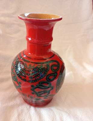 Vase  Rot / Grün  60 er Jahre ,West Germany, Vintage,22 cm hoch - Bild 1 von 2
