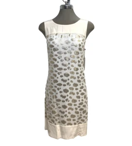 New Calvin Klein Elegant Delicate SILK Gold Shift Mini Dress Women's size 8 - Picture 1 of 7
