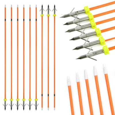 30'' Bowfishing Solid Fiberglass Arrows Fishing Arrowheads Bow Archery Hunting - Image 1 of 4