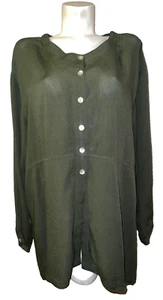 New Avenue Top Plus Sz 22/24 (3X) Green Button Up Viscose Long Sleeve Shirt NWT - Picture 1 of 6