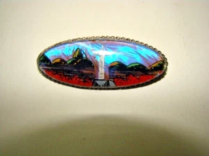 Vintage Butterfly Wings Effect Brazil Souvenir Brooch Pin Back Button - Picture 1 of 5