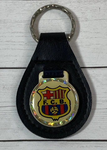 FCB Barcelona Key Ring Football Club Soccer Team Flag Shield Badge Leather Cover