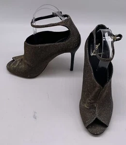 Brian Atwood gold glitter peep toe ankle strap high heel sz 8.5 - Picture 1 of 7