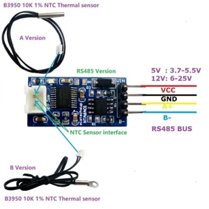 Modulo sensore temperatura termistore 5V 12V RS485 TTL232 Modbus RTU 10K 3950 NTC - Foto 1 di 14